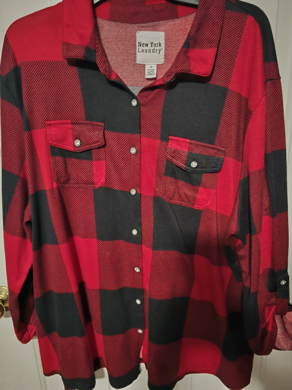 New York Laundry Red and Black Buffalo Plaid Button Shirt